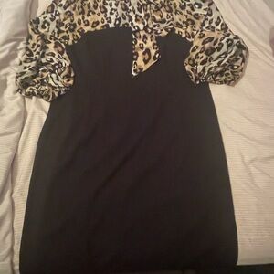 Ashley Stewart Black and Leopard Print Dress